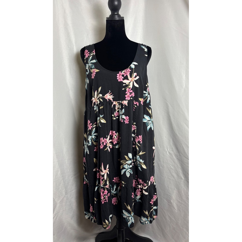 Torrid Dress Women 00 Black Floral Very Good Tiered Babydoll Sleeveless Midi